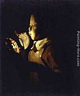 Blowing Bubbles Paintings - Boy blowing at a Lamp by Georges de La Tour